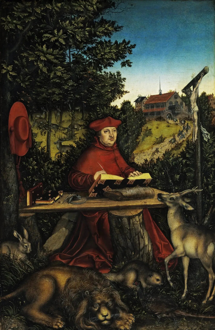 O cardeal Albert de Brandenburg (1490-1545) no papel de São Jerônimo - Lucas Cranach, o Velho