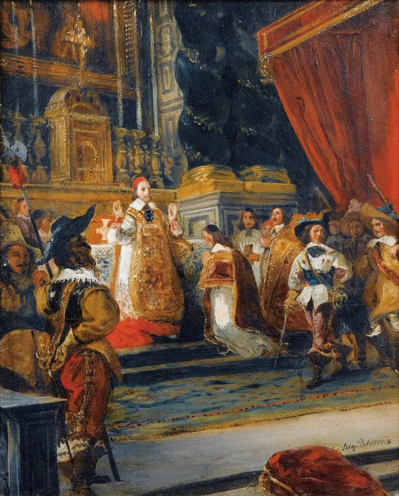 O cardeal de Richelieu celebrando a missa na igreja do Palácio Real - Eugène Delacroix