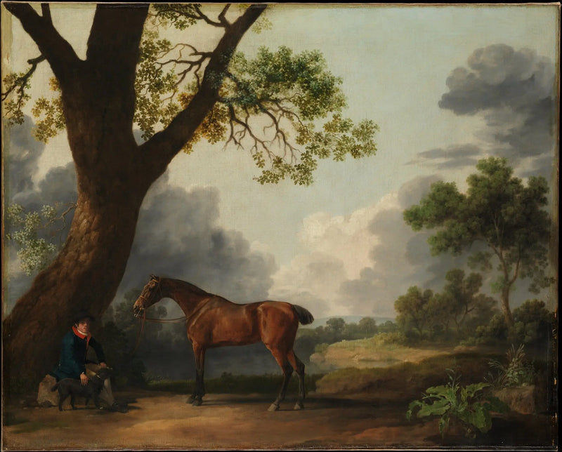 O caçador do terceiro duque de Dorset com um tratador de cavalos e um cachorro - George Stubbs