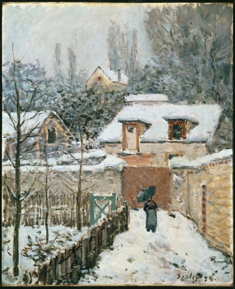O Caminho de l'Étarché sob a neve em Louveciennes - Alfred Sisley