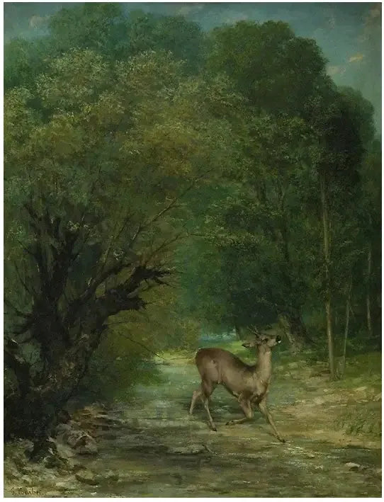 O Veado caçado com escuta, primavera - Gustave Courbet