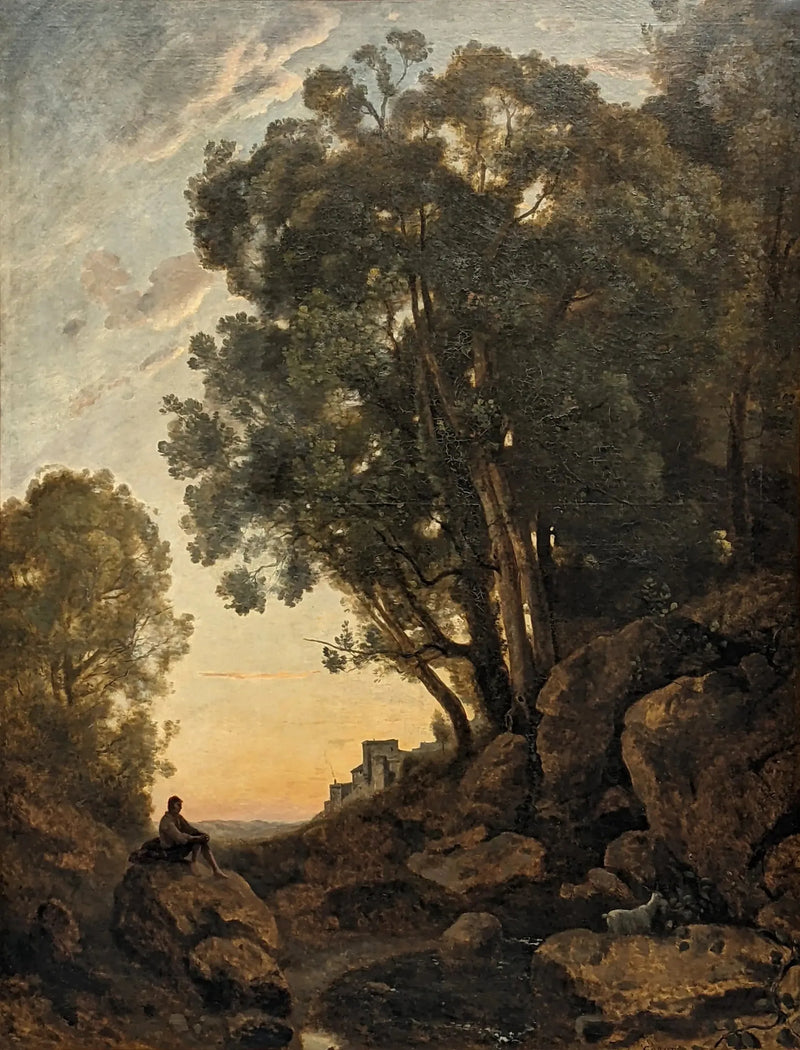 O Pastor italiano. Efeito de pôr do sol - Jean-Baptiste Camille Corot