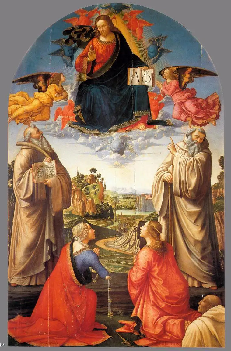 O Cristo no céu com quatro santos e um doador - Domenico Ghirlandaio