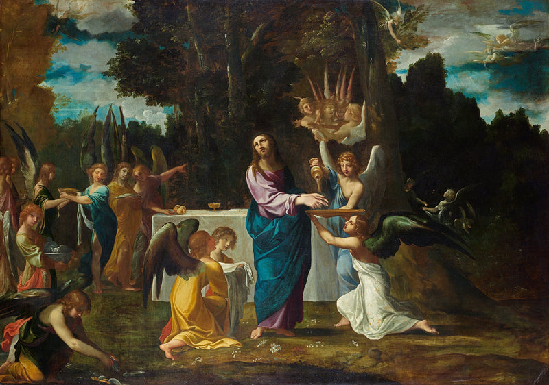 O Cristo no deserto, servido pelos anjos - Ludovico Carracci