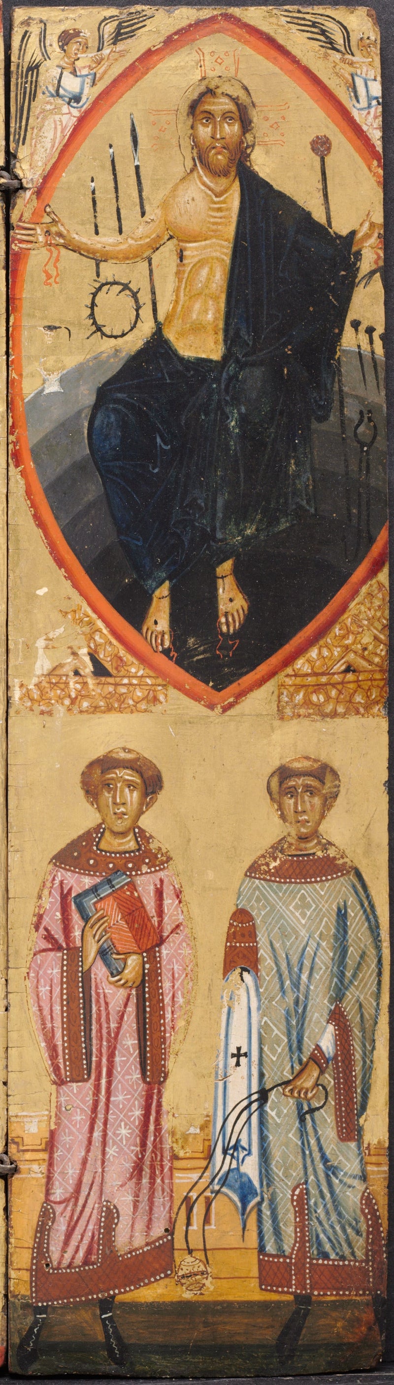 Cristo em uma mandorla, com os instrumentos da Paixão, com São Estêvão e São Lourenço abaixo - Berlinghiero Berlinghieri