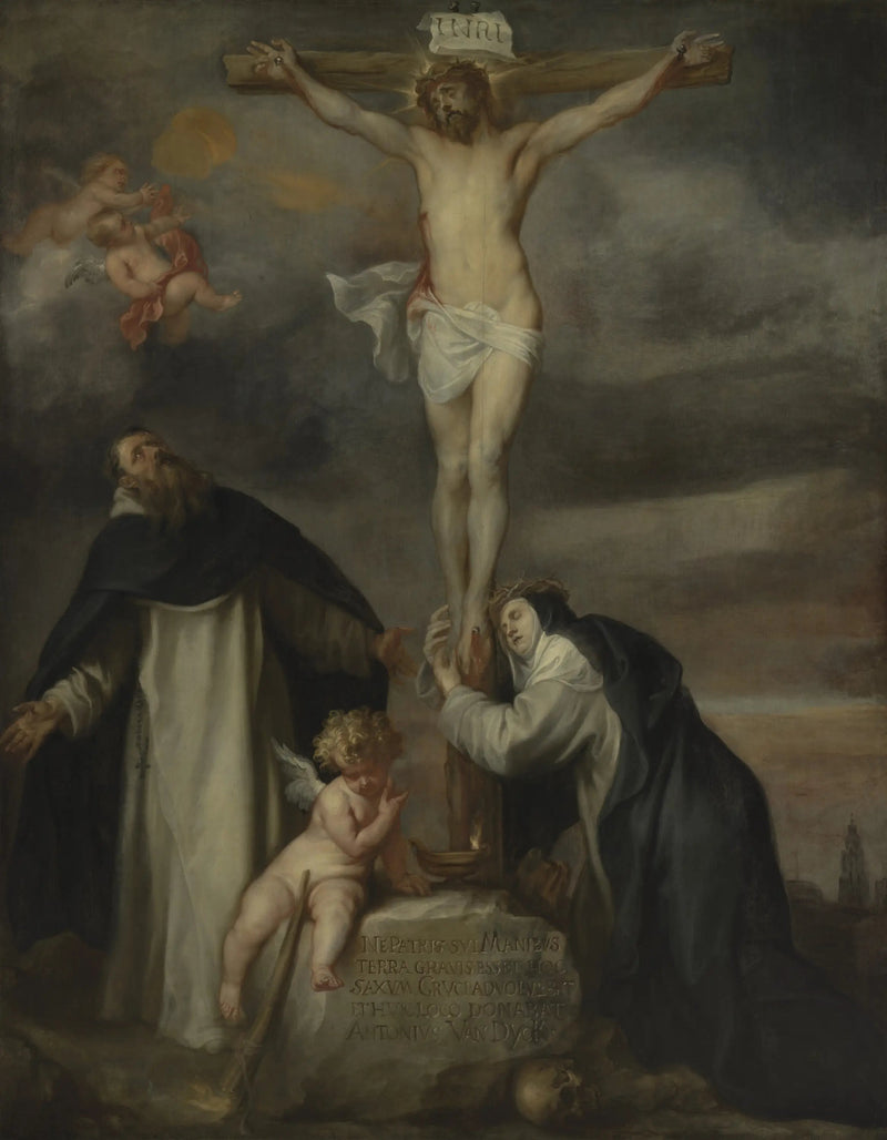 O Cristo na cruz com Santa Catarina de Sena, São Domingos e um anjo - Antoine van Dyck