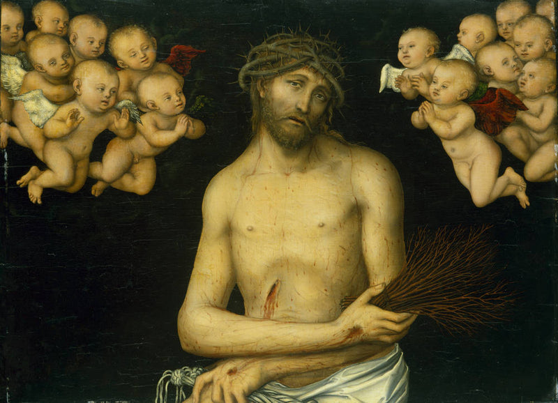 O Cristo como Homem de Dor cercado por anjos - Lucas Cranach, o Velho
