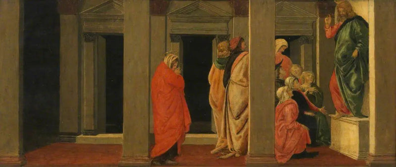 O Cristo ensinando (predela, painel um) - Sandro Botticelli