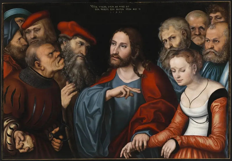 Cristo e a mulher adúltera. - Lucas Cranach o Velho