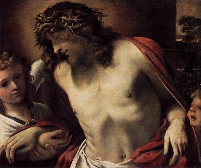 O Cristo com a coroa de espinhos, sustentado por anjos - Annibale Carracci