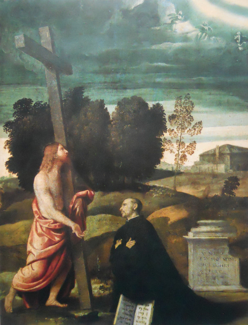 O Cristo carregando a cruz diante de uma figura ajoelhada - Alessandro Bonvicino