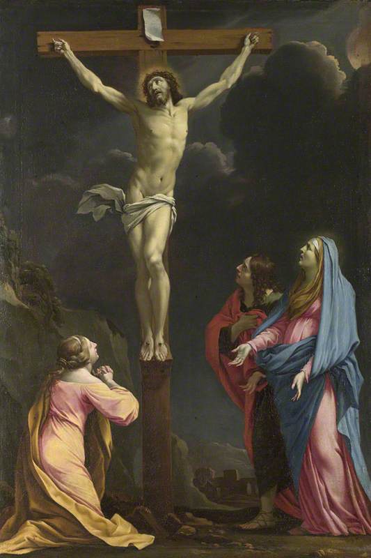 O Cristo na Cruz cercado pela Virgem e santos - Eustache Le Sueur