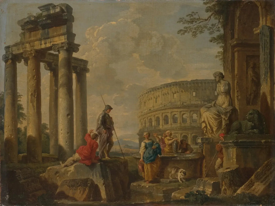 O Coliseu entre as ruínas romanas - Giovanni Paolo Panini