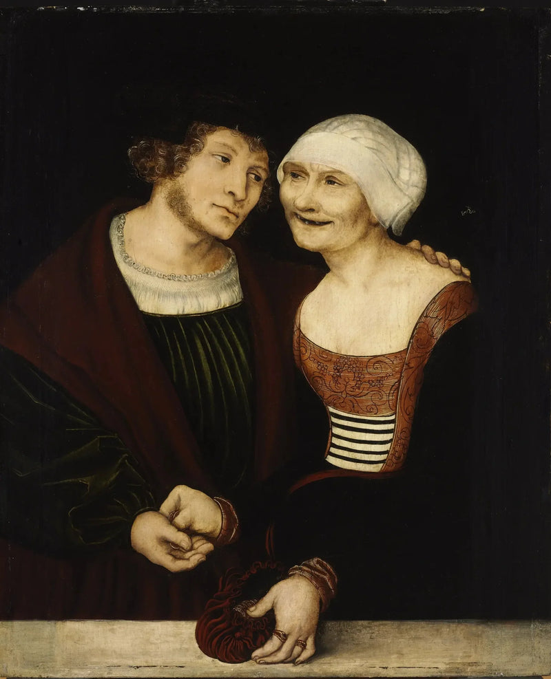 O casal mal combinado: Jovem homem e mulher idosa - Lucas Cranach, o Velho