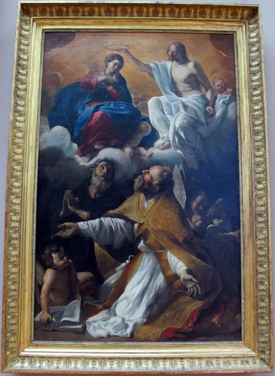 Le Couronnement de la Vierge avec saint Augustin et saint Guillaume d'Aquitaine - Giovanni Lanfranco image 1 reproduction de peinture à l’huile