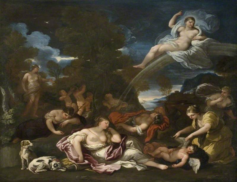 Le désarmement de Cupidon, une allégorie de la chasteté - Luca Giordano image 1 copie peinte à la main à l’huile