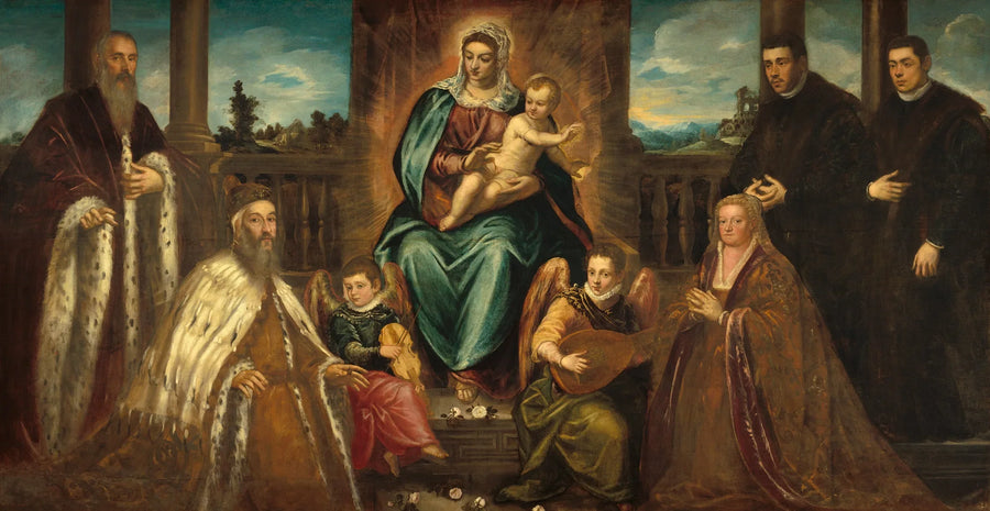 O doge Alvise Mocenigo e sua família diante da Virgem com o Menino - Jacopo Tintoretto