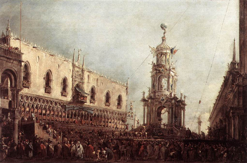O doge de Veneza assiste às festas da Quinta-feira Gorda na Piazzetta - Francesco Guardi