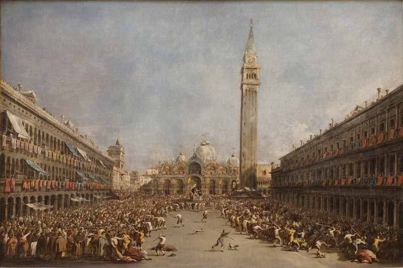 O Doge de Veneza carregado pelos gondoleiros, após sua eleição na Praça de São Marcos - Francesco Guardi