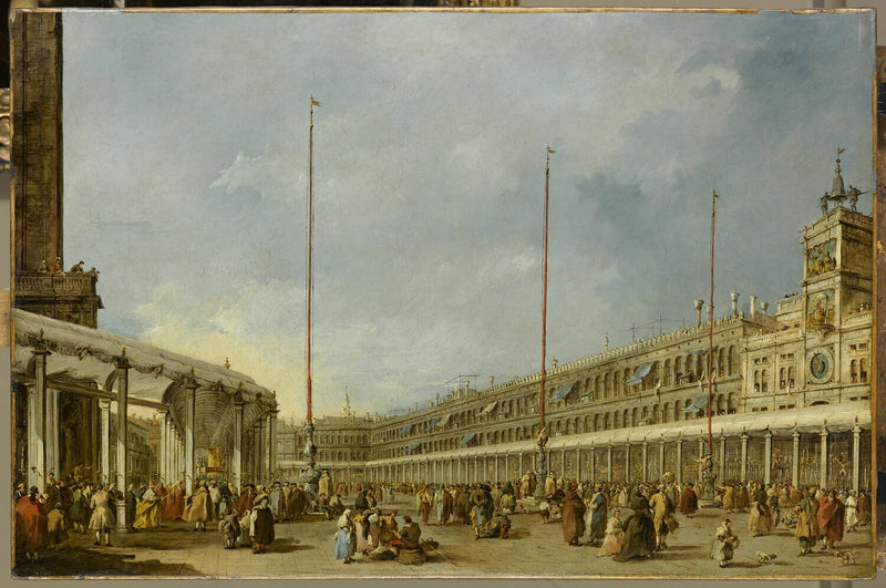 O doge de Veneza acompanha a procissão do Corpus Domini na Praça de São Marcos - Francesco Guardi