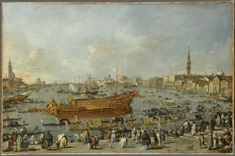 O Doge de Veneza no Bucentaure perto do Riva di Sant'Elena - Francesco Guardi