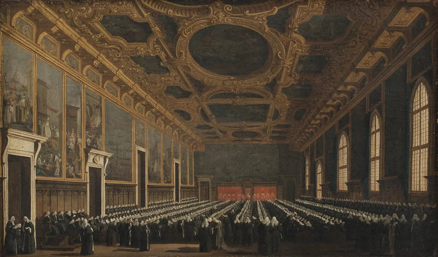O Doge e o Grande Conselho na Sala del Maggior Consiglio - Canaletto