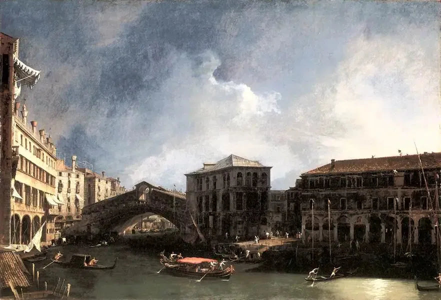 O Grande Canal perto da Ponte de Rialto - Canaletto