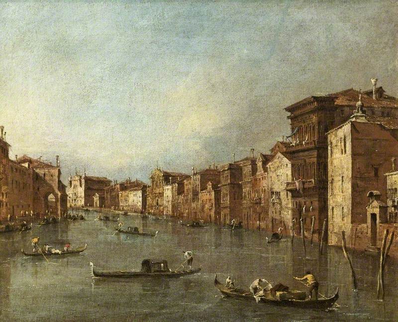O Grande Canal, Veneza, Itália, em direção a Santa Maria degli Scalzi e Santa Lucia - Francesco Guardi