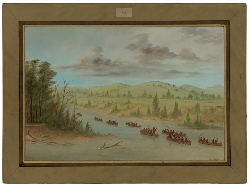 O grupo de La Salle entrando no rio Mississippi de canoa. 6 de fevereiro de 1682 - George Catlin