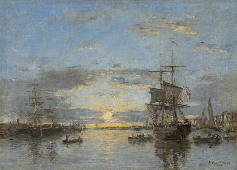 O Havre: o porto de frente ao pôr do sol - Eugène Boudin