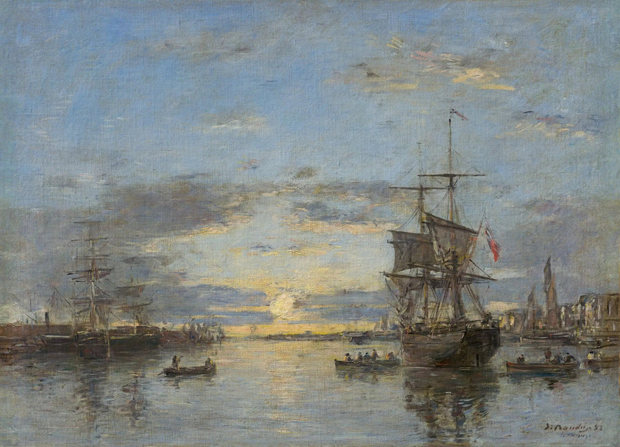 O Havre: o porto de frente ao pôr do sol - Eugène Boudin