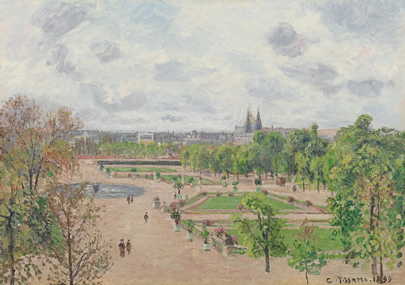 O jardim das Tulherias, manhã de primavera, tempo cinza - Camille Pissarro