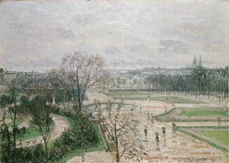 O jardim das Tulherias, tempo chuvoso - Camille Pissarro