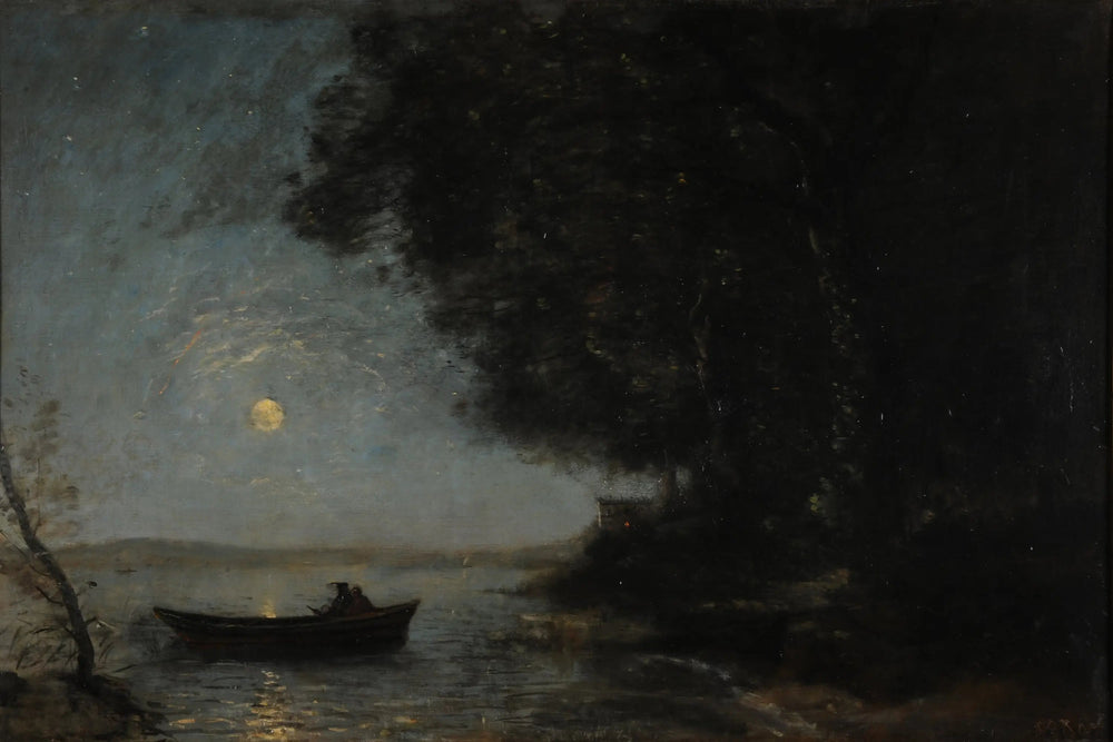 Le lac, effet de nuit - Jean-Baptiste Camille Corot image 1 copie de tableau peinte à la main