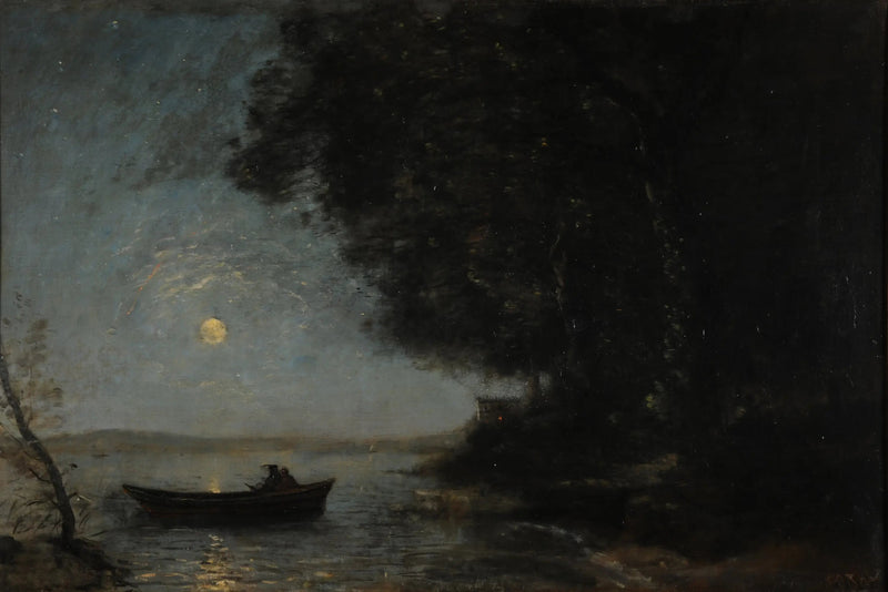 O lago, efeito noturno - Jean-Baptiste Camille Corot