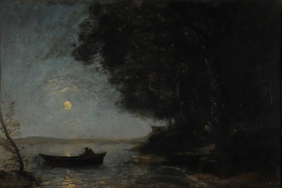 O lago, efeito noturno - Jean-Baptiste Camille Corot