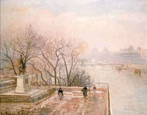 O Louvre, Pôr do sol, Geada (Segunda Série) - Camille Pissarro