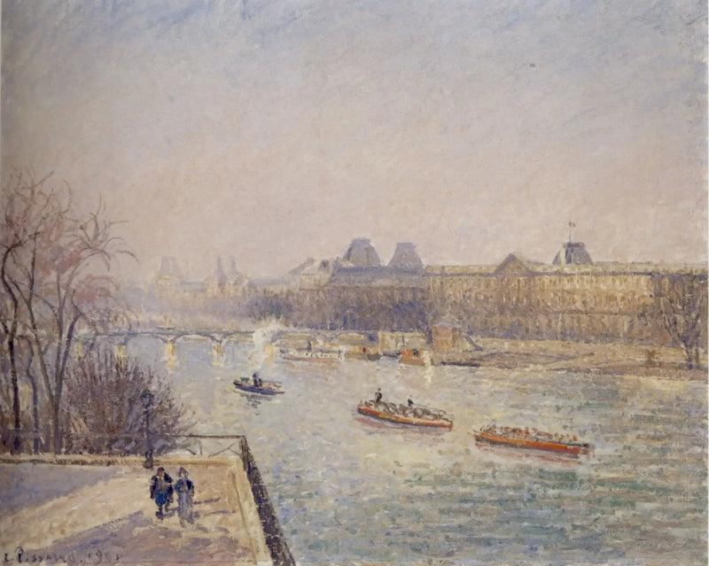 O Louvre, manhã, sol de inverno, geada branca - Camille Pissarro