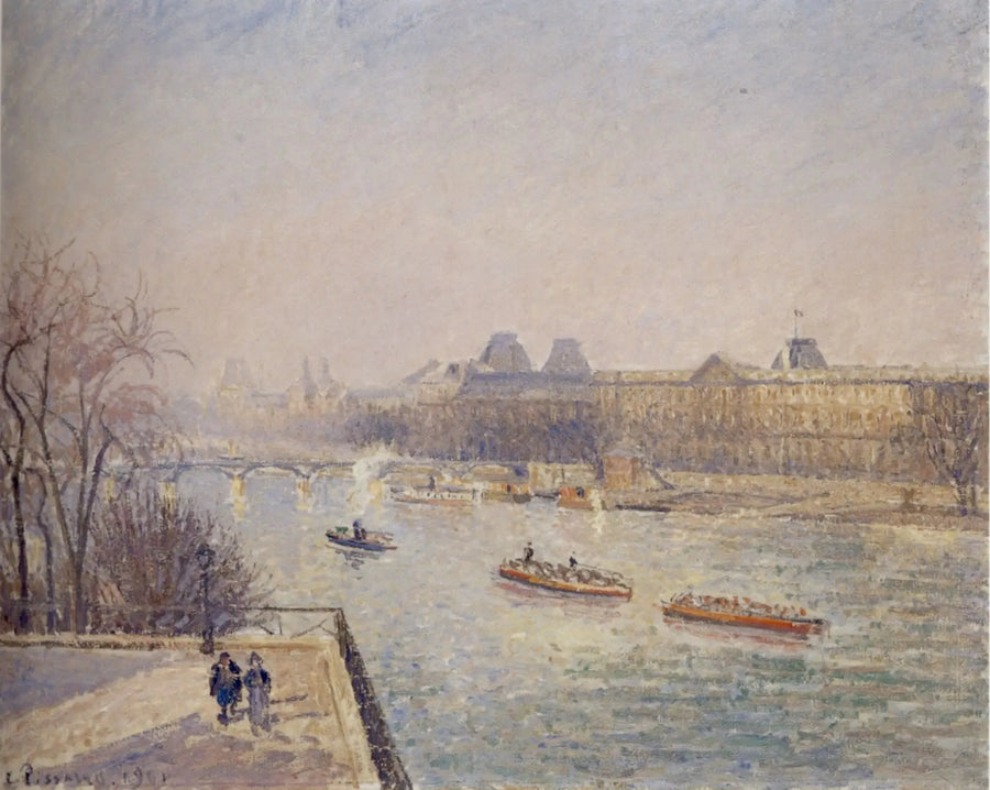 O Louvre, manhã, sol de inverno, geada branca - Camille Pissarro
