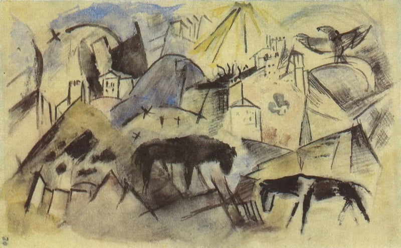 O infeliz país do Tirol (esboço) - Franz Marc
