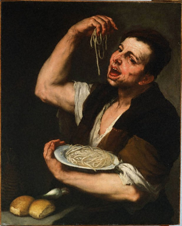 O comilão de macarrão: alegoria do gosto - Luca Giordano