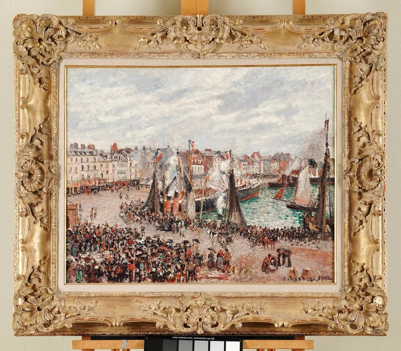O Mercado de Peixes, Dieppe, tempo cinza, manhã - Camille Pissarro