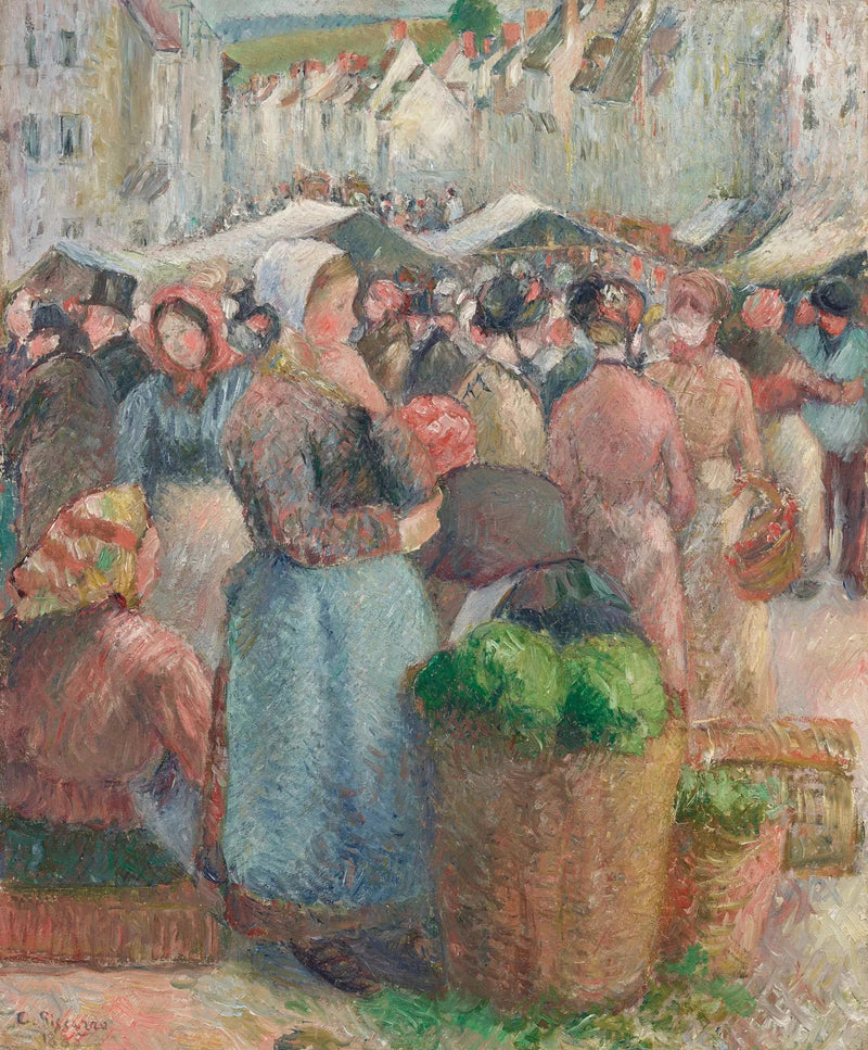 O Mercado de Gisors, Grande-Rue - Camille Pissarro