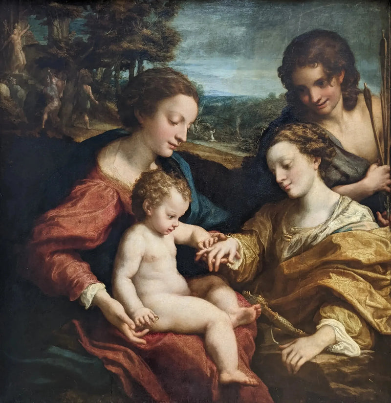 O Casamento Místico de Santa Catarina de Alexandria na presença de Santo Sebastião - Antonio da Correggio