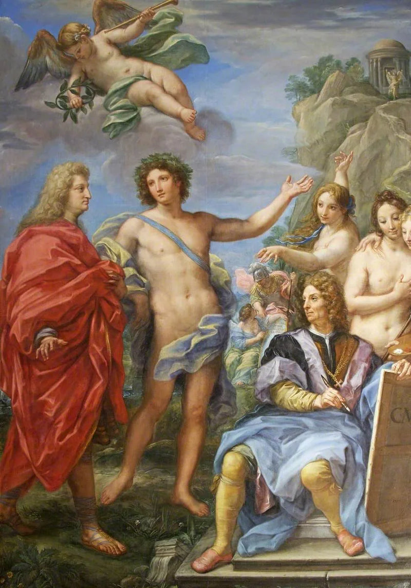 Le marquis Niccolò Maria Pallavicini (1650-1714) guidé au temple de Virtù par Apollon, avec un autoportrait de l'artiste - Carlo Maratta