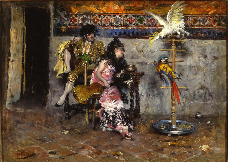 O Matador ou Casal com traje espanhol e dois papagaios - Giovanni Boldini