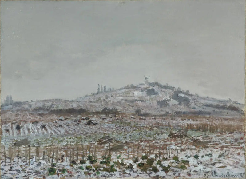 O Moinho de Orgemont, neve - Claude Monet