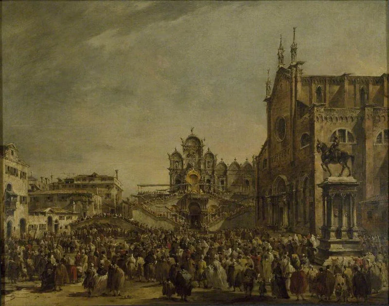 O Papa Pio VI abençoando a multidão no Campo SS Giovanni e Paolo, Veneza - Francesco Guardi