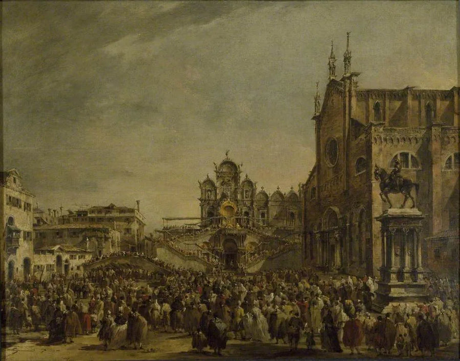 O Papa Pio VI abençoando a multidão no Campo SS Giovanni e Paolo, Veneza - Francesco Guardi