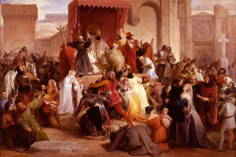 Papa Urbano II pregando a primeira cruzada na praça de Clermont - Francesco Hayez